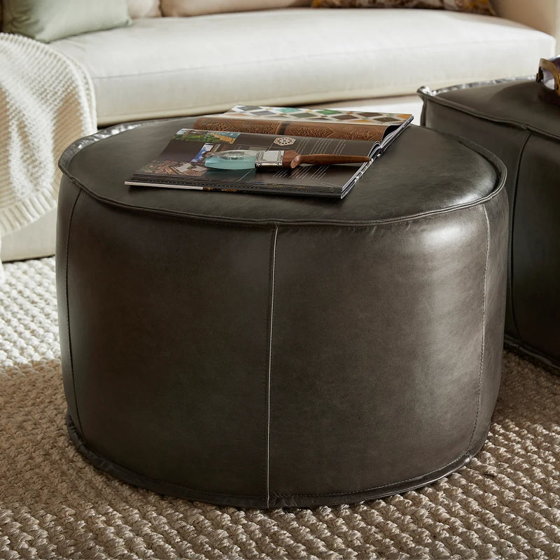 Lusso | Round Pouf - Grey